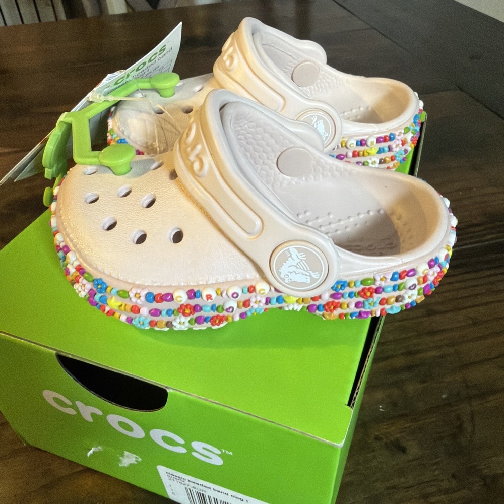 Crocs Classic Beaded Band Clog Toddler C4 Quartz Pink Friendship Bracelet